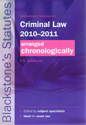 Cover of Blackstone's Statutes on Criminal Law 2010-2011 Arranged Chronologically 